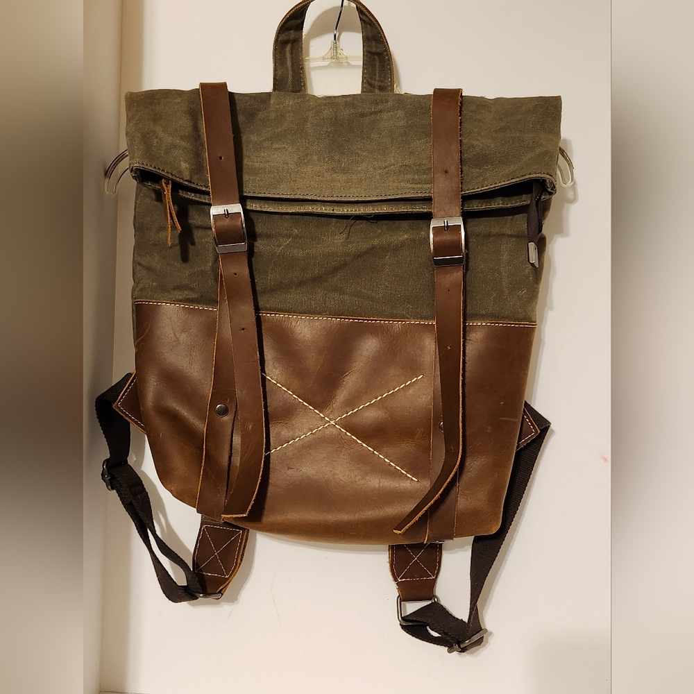 RockCow Waxed cloth and leather backpack